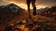 © ANEK - running feet exercise for health of trail runner in the morning sunrise.