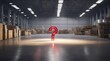 A big red question mark with christmas lights standing in the middle of an empty warehouse with a sepia look, beautiful blurry hidden light indoor background. AI generated.