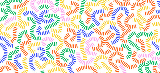 Poster - Colorful doodle pattern. Funny vibrant pattern. Colorful curved lines on white background.