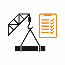 Lifting Work Inspection Checklist Icon And Symbol. Crane Operation Safety Procedure Illustration.