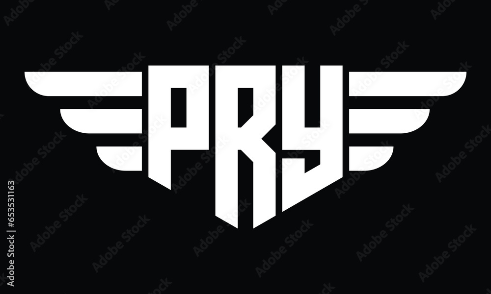 Pry Letters PRY three letter logo, creative wings shape logo design vector template ...