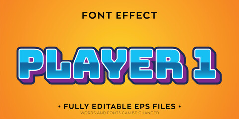 Poster - vector editable player one console game text effect, vintage video game font style