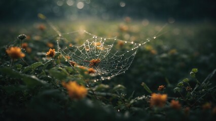 spider web with dew drops