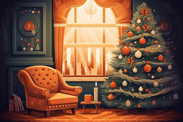 living room with christmas tree