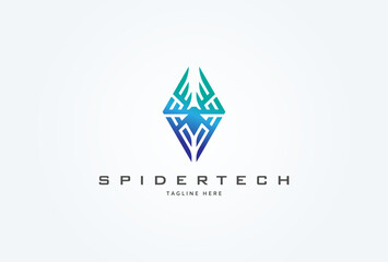 Spider logo. spider with technology style logo design. flat design logo template element. vector illustration