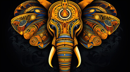 Illustration of an elephant in African style. African tribal design perfect for backgrounds, carpets, wallpapers, packaging, and fabrics.