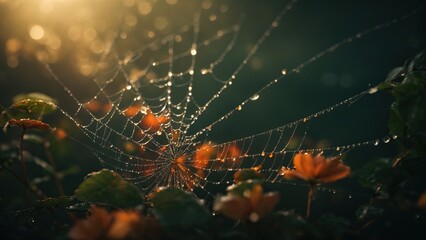 spider web with dew drops