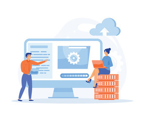 Poster - cloud computing concept, data center, file management, cloud storage, flat vector modern illustration