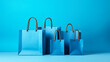 Blue shopping bags on blue background. AI generated