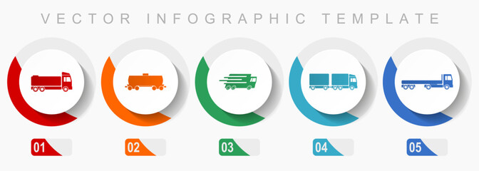 Leinwandbilder - Transport icon set, miscellaneous icons such as truck, cistern, wagon and delivery, flat design vector infographic template, web buttons in 5 color options