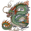 Chinese or Eastern green dragon. Traditional mythological creature of East Asia. Tattoo.Celestial feng shui animal. Side view. Graphic style isolated vector illustration