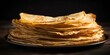 Thin crepes stacked and isolated on a clear black background, Generative AI.