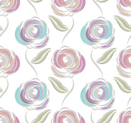 Wall Mural - Seamless abstract rose flower pattern on white background