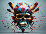Fototapeta Natura - colorful skull on dark background with color