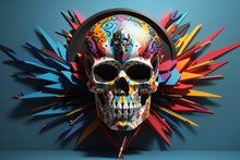Colorful Skull On Dark Background With Color