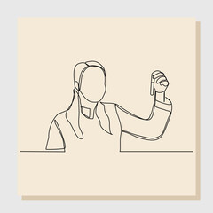 Wall Mural - continuous single line sketch hand drawn drawing of woman scientist analyze formula on laboratory tu
