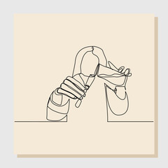 Wall Mural - continuous single line sketch hand drawn drawing of woman scientist analyze formula on laboratory tu