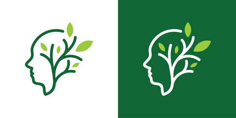 Wall Mural - logo design combination of human head and plants.