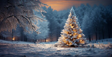 Christmas Tree Outdoor Snow Vector, Christmas Winter Landscape With Trees And Snow. Generative Ai Content