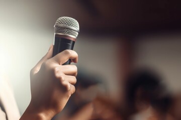 Poster - African american woman microphone. Adult female. Generate Ai