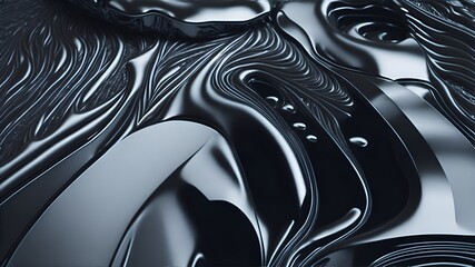 Wall Mural - a background featuring a metallic, liquid surface with waves and ripples in shades of silver and chrome.