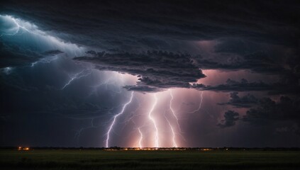 lightning strikes the city thunderstorm lightning flashes above the night sky. weather concept, disa