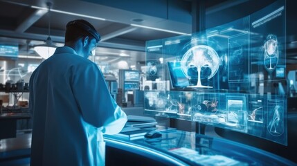 Aufkleber - Surgeon operation on heart disease and illness on monitor, Doctor working in futuristic hospital with medical high tech healthcare.