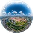 Die Universitätsstadt Ulm aus der Luft, Little Planet-Ansicht, freigestellt