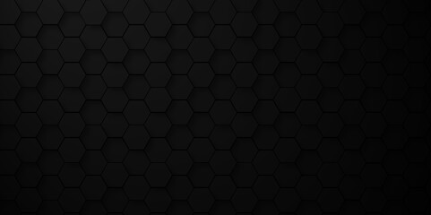 Fototapete - background of abstract black 3d hexagon background design a dark honeycomb grid pattern. abstract oc