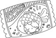 a vector of taiyaki ice cream with cat design in black and white coloring