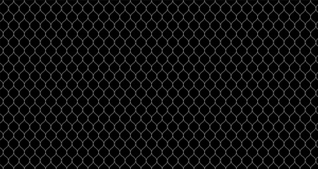 Fishing net seamless pattern. Soccer and football gates mesh. Fishnet texture. Basketball hoop and hockey net pattern. Sportswear texture. Chain link fence. Vector illustration on black background.