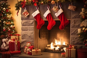 Poster - Christmas traditional decoration. Winter light. Generate Ai