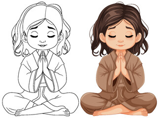 Sticker - Girl Sitting and Praying in Meditation