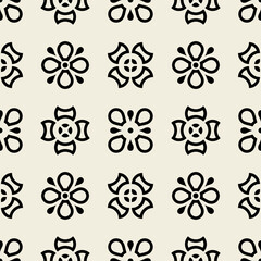Wall Mural - flower geometric pattern design. seamless floral background with outline flower icons. vector illust