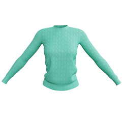 Poster - Knitted mint women's sweater with pattern isolated on white background. 3d rendering   