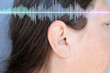 © kittyfly - part face of female face, ear, Sound Waves and Music, Hearing Test, concept Auditory System Health, acoustic trauma, Rehabilitation and Care, Diagnosing and Treating, Preventing Ear Issues