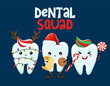 Dental squad - Tooth team characters in kawaii style. Hand drawn teeth with funny clothes. Good for school prevention poster, greeting card, banner, textile.