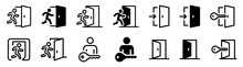 Entry and exit icons. Login and logout icon set. Enter and quit icons. Flat style vector icons