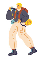 Wall Mural - male character with binoculars trekking or hiking