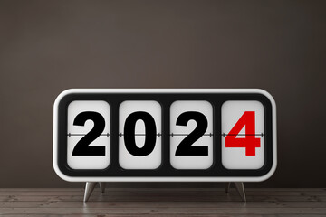 Aufkleber - Retro Flip Clock with 2024 New Year Sign. 3d Rendering