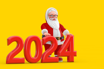 Poster - Cartoon Cheerful Santa Claus Granpa with Red 2024 New Year Sign. 3d Rendering