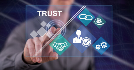 Man touching a trust concept