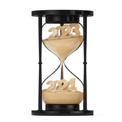 Aufkleber - New 2024 Year Concept. Sand Falling in Hourglass Taking the Shape from 2023 to 2024 year. 3d Rendering