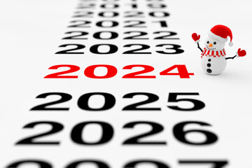 Aufkleber - New 2024 Year Sign with Snowman. 3d Rendering