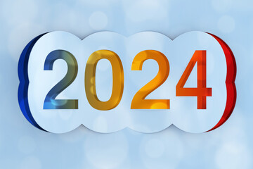 Poster - 2024 Happy New Year Sign Cut from Paper. 3d Rendering