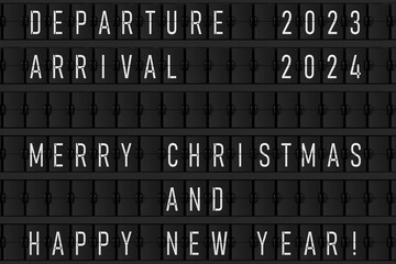 Aufkleber - Airport Announcement Flip Mechanical Timetable with Hapy Merry Christmas and Happy New 2024 Year Sign. 3d Rendering