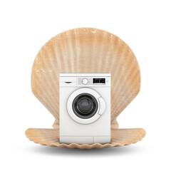 Aufkleber - Abstract Modern Fashion Elegant Washing Machine in Beauty Scallop Sea or Ocean Shell Seashell. 3d Rendering