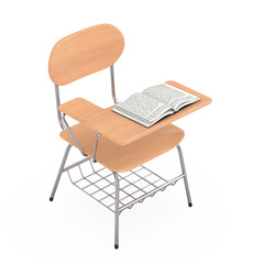 Aufkleber - Opened Book over Wooden Lecture School or College Desk Table with Chair. 3d Rendering