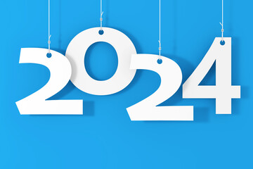 Poster - Hanging on Ropes New 2024 Year Sign. 3d Rendering