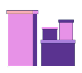 Poster - Parcels gift boxes pile 2D linear cartoon object. Cardboard boxes stack isolated line vector element white background. Supplies storage. Relocation, moving packages color flat spot illustration